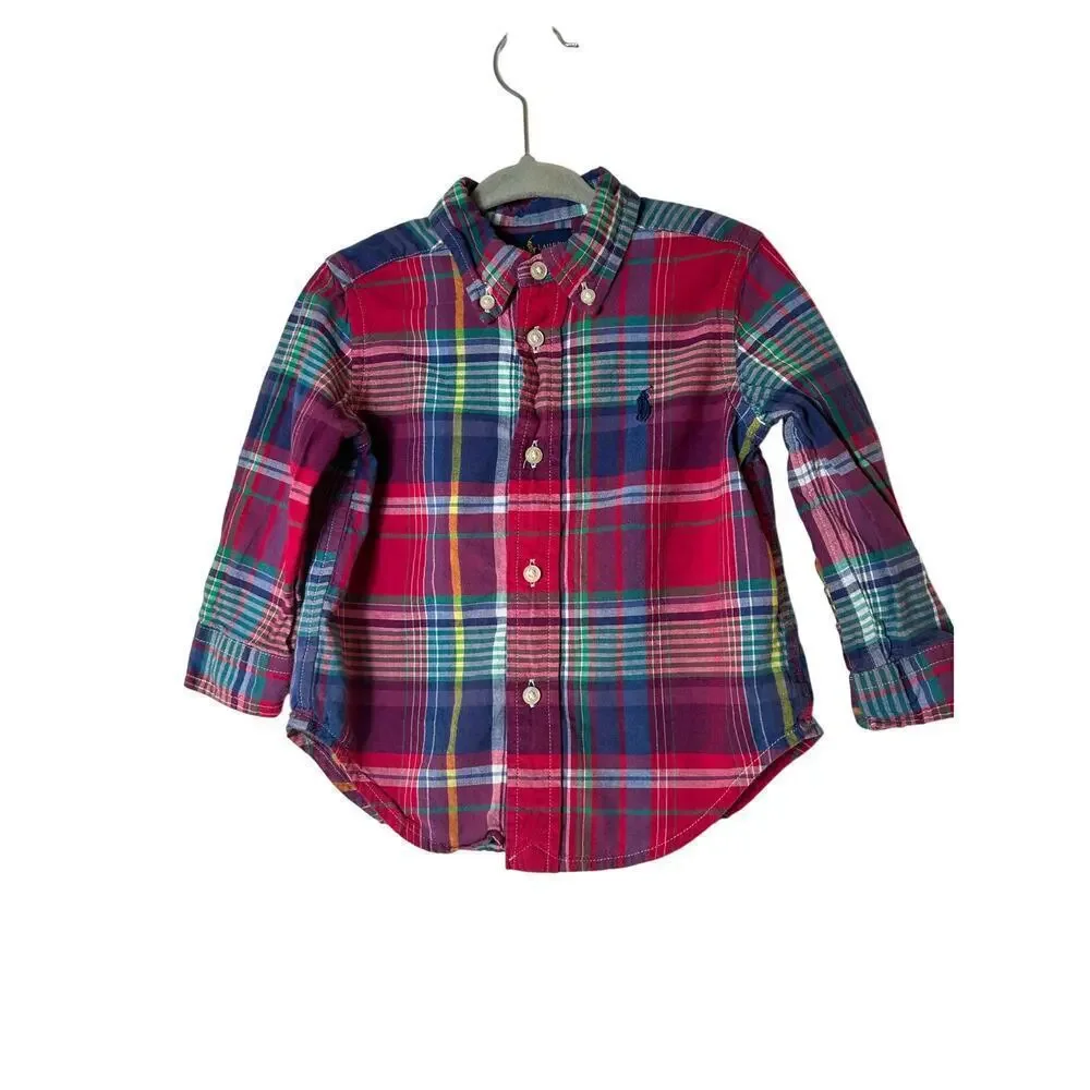 RALPH LAUREN Boy’s (2) Plaid Button Down Ling Sleeve Shirts / Size: 18 Months